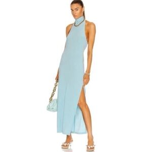Norma Kamali Powder Blue Slit Halter Maxi Dress XS NWT